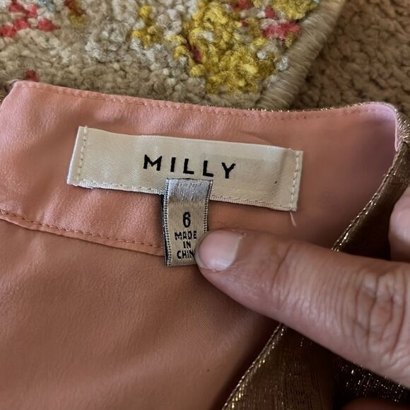 MILLY Women's Metallic Lurex Silk blend Chiffon Lauren Top pink waist tie SZ 6 - Picture 13 of 14